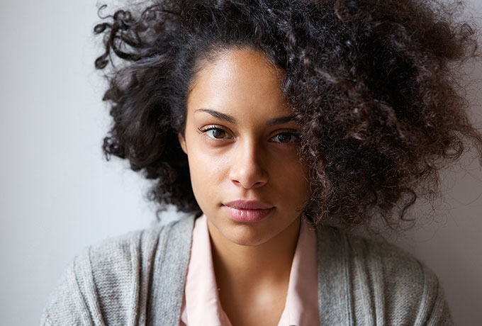 Portrait of woman close up looking at camera